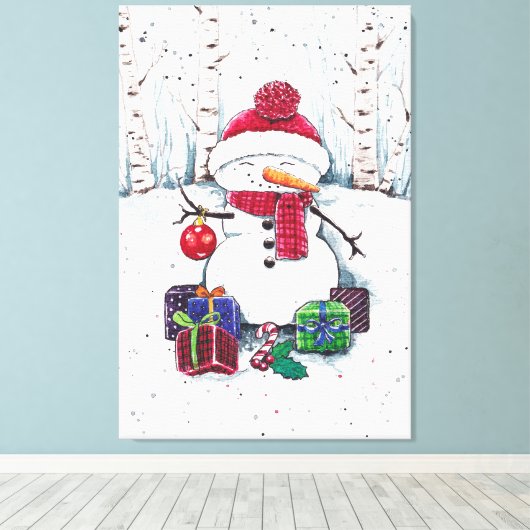 Toile Snowman Avec Cadeaux En Aquarelle Canvas Imprimer (Insitu (Plancher de Bois))