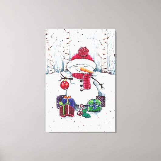 Toile Snowman Avec Cadeaux En Aquarelle Canvas Imprimer (Recto)