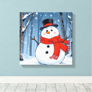 Toile Snowman dans la forêt froide avec foulard rouge