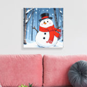Toile Snowman dans la forêt froide avec foulard rouge (Insitu(Salon))