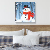 Toile Snowman dans la forêt froide avec foulard rouge (Insitu(Chambre))