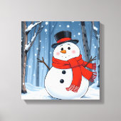Toile Snowman dans la forêt froide avec foulard rouge (Recto)