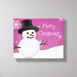 Toile Snowman rose scène d'hiver Canvas de Noël Imprimer