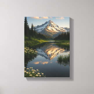 Toile Snowy Mountain Reflet Lake Scene