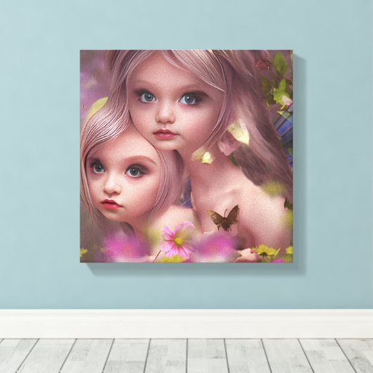 Toile Soeurs des fées parmi les fleurs de la forêt (Insitu (Plancher de Bois))