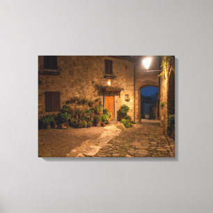 Toile Soirée dans l'ancienne ville à flanc de colline