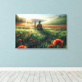 Toile Soldat solitaire dans un champ rouge (Insitu (Plancher de Bois))