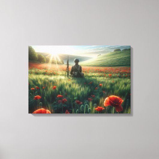 Toile Soldat solitaire dans un champ rouge (Recto)