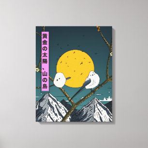 Toile Soleil doré, oiseaux de montagne