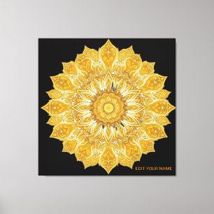 Toile Soleil Floral Mandala Doré Luxueux