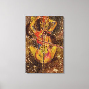 Toile Sonate de l'espace au violoncelle, peinture à l'aq