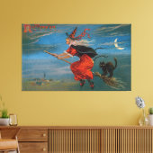 Toile Sorcière volant avec chat noir la nuit d'Halloween (Insitu(Salon))