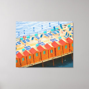 Toile Sorrento Italie Bleu Orange Beach Cabanas Grande