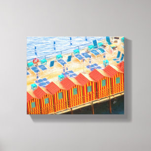 Toile Sorrento Italie Bleu Orange Beach Cabanes