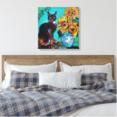 TOILE SOUCHES AVEC CHAT NOIR EN TURQUOISE BLEUE (Insitu(Chambre))