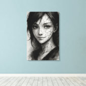 Toile Sourire fracturé - Portrait d'encre de porcelaine  (Insitu (Plancher de Bois))