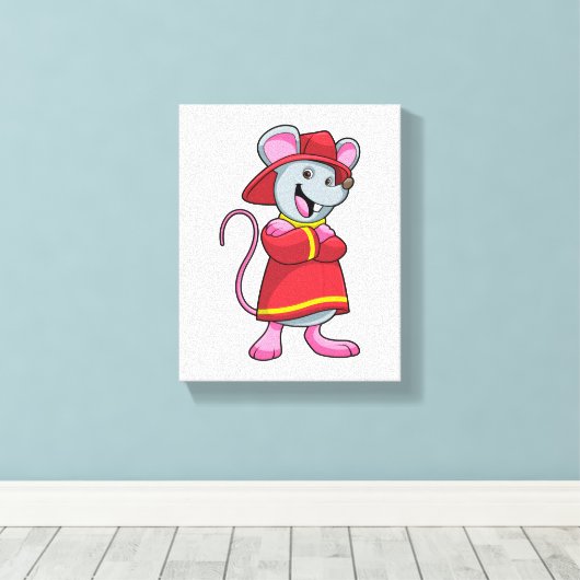 Toile Souris comme pompier avec casque (Insitu (Plancher de Bois))