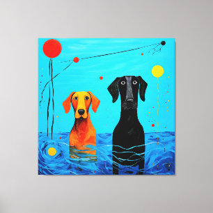 Toile Sous l'Horizon Bleu - Chiens Colorés Surréalistes