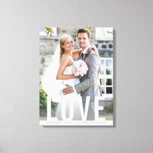 Toile souvenir d'amour de mariage typographie blanche si