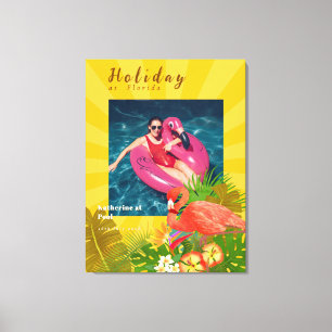 Toile Souvenir Tropical Flamant Rose Photo Jaune