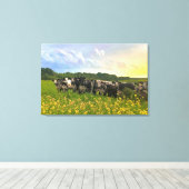 Toile Speckle Park Cattle Under Rain Show, Sunset Sky (Insitu (Plancher de Bois))