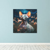 Toile Sphynx Cat Gazing Sky – Vibrant Floral Art (Insitu (Plancher de Bois))