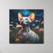 Toile Sphynx Cat Gazing Sky – Vibrant Floral Art (Recto)
