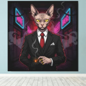 Toile Sphynx Mafia Cat in Neon Noir Style (Insitu (Plancher de Bois))