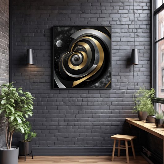 Toile Spirale cosmique dorée et argentée