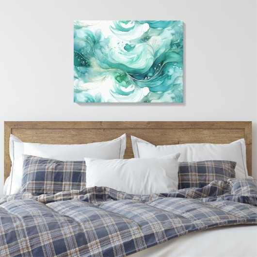 Toile Splash serene : Aquarelle Abstraite en vert Turquo (Insitu(Chambre))