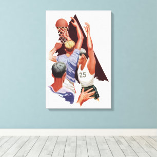 Toile Sports Vintage, Joueurs de Basket-ball dans un Mat