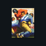 Toile Sports vintages, Football Players dans un jeu<br><div class="desc">illustration vintage design de football sportif stylisé avec des joueurs jouant un jeu amusant dimanche. Le quarterback a la balle pour l'équipe rouge et l'équipe bleue essaie de l'affronter.</div>