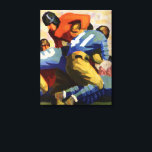 Toile Sports vintages, Football Players dans un jeu<br><div class="desc">illustration vintage design de football sportif stylisé avec des joueurs jouant un jeu amusant dimanche. Le quarterback a la balle pour l'équipe rouge et l'équipe bleue essaie de l'affronter.</div>