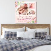 Toile Spring Garden Baby Girl Birth Stats Photo Collage (Insitu(Chambre))