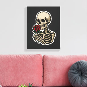 Toile Squelette tenant un Rose - Sticker gothique artist