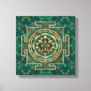 Toile Sri Yantra / Sri Chakra Malachite et or