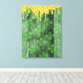 Toile St. Patrick's Day Shamrocks Glitter Gold Drips (Insitu (Plancher de Bois))
