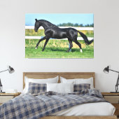 Toile Stallion de thé Akhal noir galopant paddock clôtur (Insitu(Chambre))