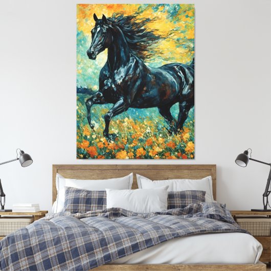 Toile Stallion noir galopant (Insitu(Chambre))