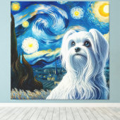 Toile Starry Maltese Portrait de chien - Portrait d'anim (Insitu (Plancher de Bois))