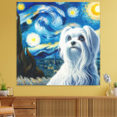 Toile Starry Maltese Portrait de chien - Portrait d'anim (Insitu(Salon))