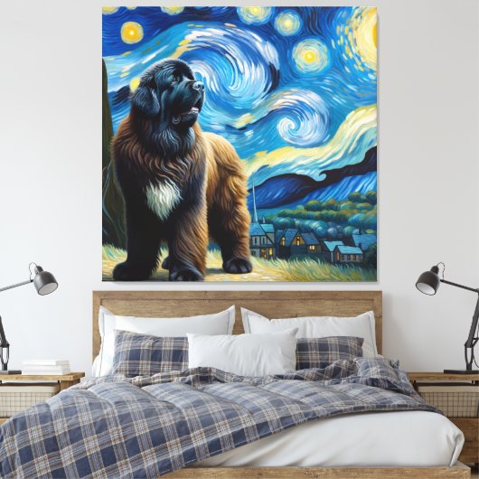 Toile Starry Newfoundland Dog Portrait - Portrait pour a (Insitu(Chambre))