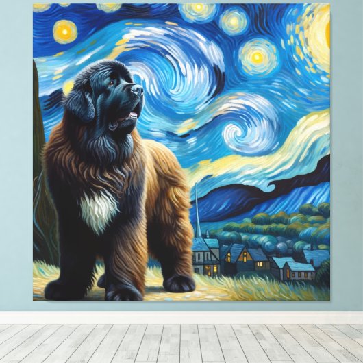 Toile Starry Newfoundland Dog Portrait - Portrait pour a (Insitu (Plancher de Bois))