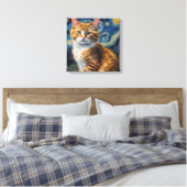 Toile Starry Night Art with a Cat (Insitu(Chambre))