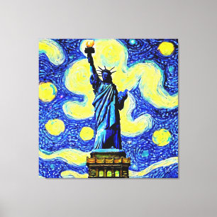Toile Starry Night Statue De Liberty New York