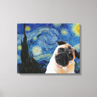 Toile Starry Night Vincent Van Gogh mignon chien Carlin