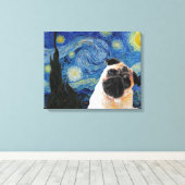 Toile Starry Night Vincent Van Gogh mignon chien Carlin (Insitu (Plancher de Bois))