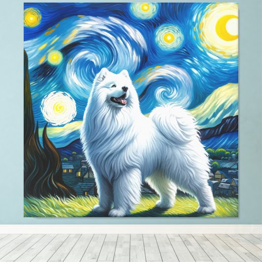 Toile Starry Samoyed Portrait de chien - Portrait pour a (Insitu (Plancher de Bois))