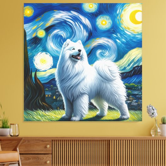 Toile Starry Samoyed Portrait de chien - Portrait pour a (Insitu(Salon))