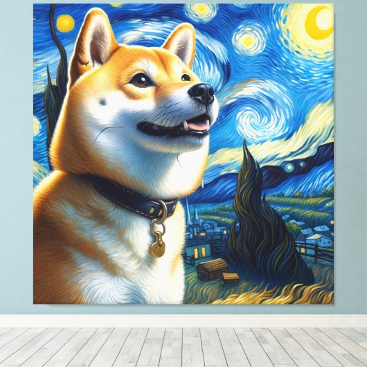 Toile Starry Shiba Inu Portrait de chien - Portrait d'an (Insitu (Plancher de Bois))